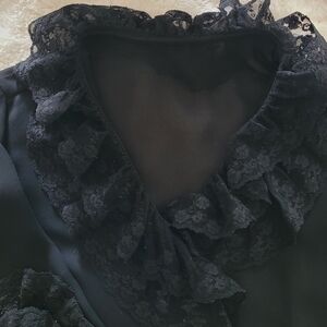 Chic Black Lace Ruffle Button Down Shirt